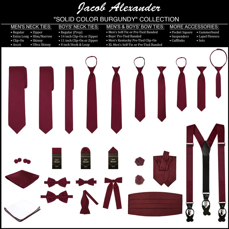 Jacob Alexander Men's Skinny Width 2" Solid Color Tie - Burgundy - Image 5